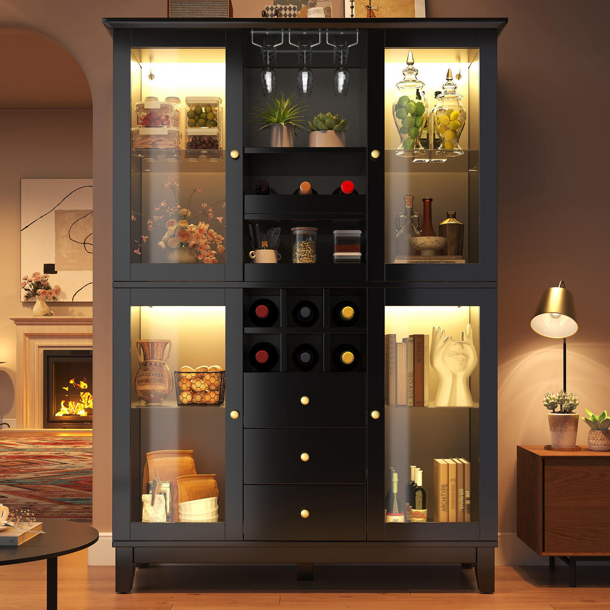 WEINSCHRANK LED App 180.5x120x40Cm Glas Flaschenhalter - Schwarz, Holzwerkstoff (120/180.5/40cm) - FLIEKS