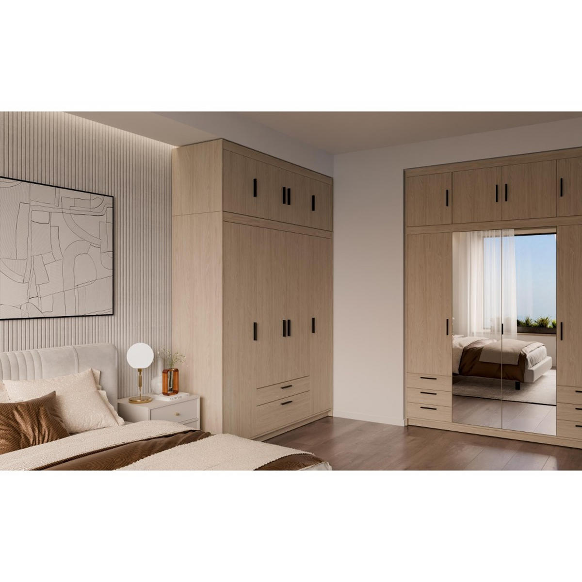 DREHTÜRENSCHRANK Elena mit 4 Türen und 2 Schubladen, mit Aufsatz Eiche Geölt - Eichefarben, Holzwerkstoff (176/245/53cm) - Beautysofa