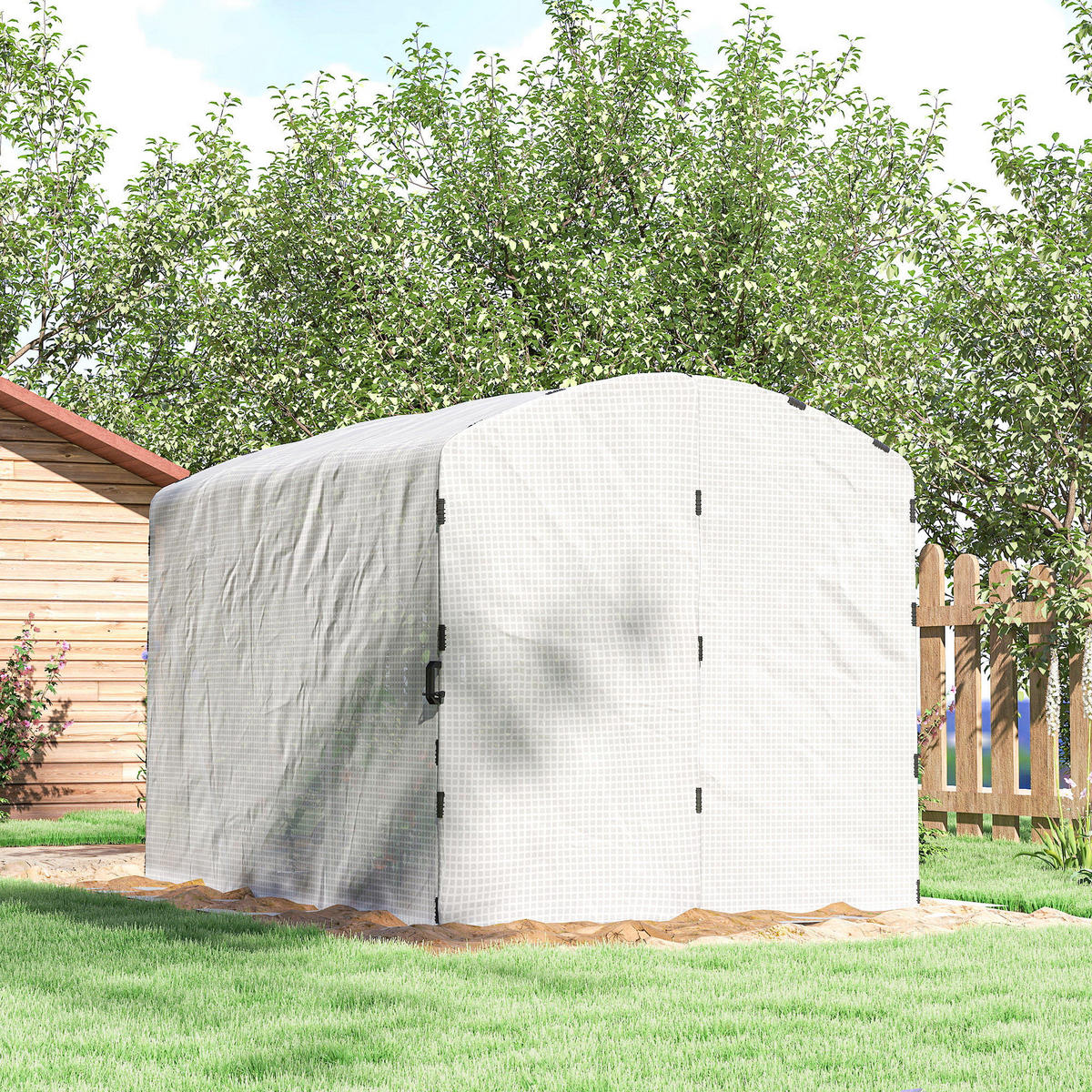 GEWÄCHSHAUS DE-12060 mit verstärkter 220 g/m² PE-Bache Weiß - Weiß, Metall (200/195/300cm) - ComfortXL