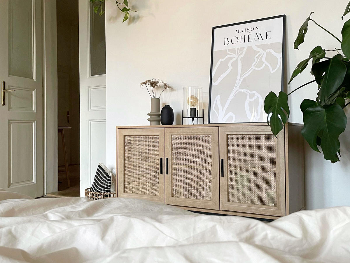 SIDEBOARD Světlejší Odstín dřeva Pasco - černá/světle hnědá, kompozitní dřevo (120/76/40cm) - Beliani