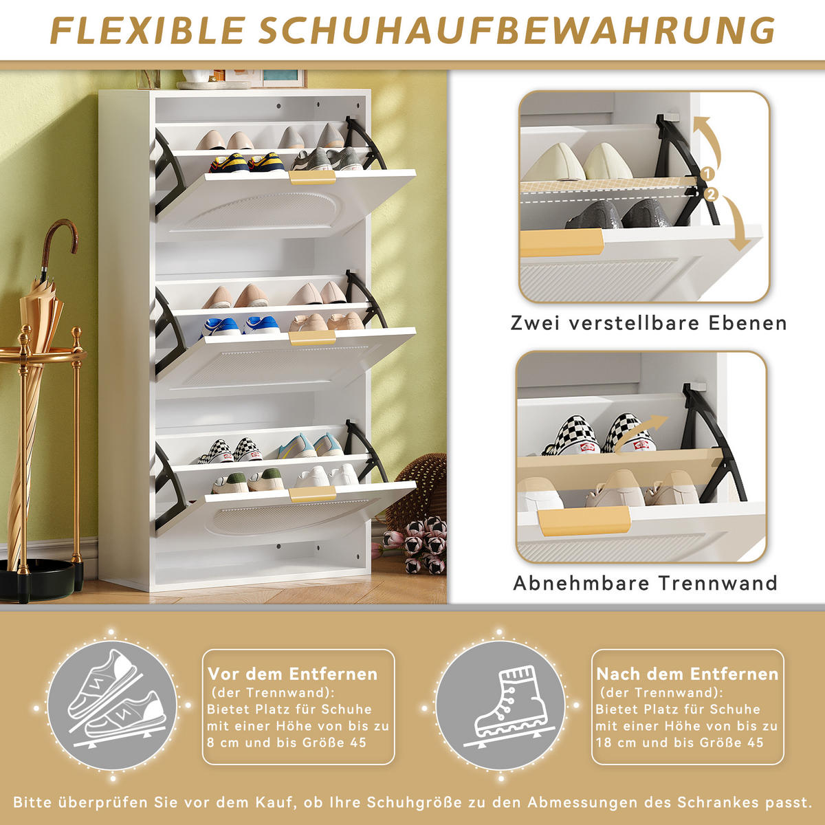 SCHUHSCHRANK Schmal 3 Klappen Weiß 60x24x114cm - Weiß, Holzwerkstoff (24/114/60cm) - FLIEKS