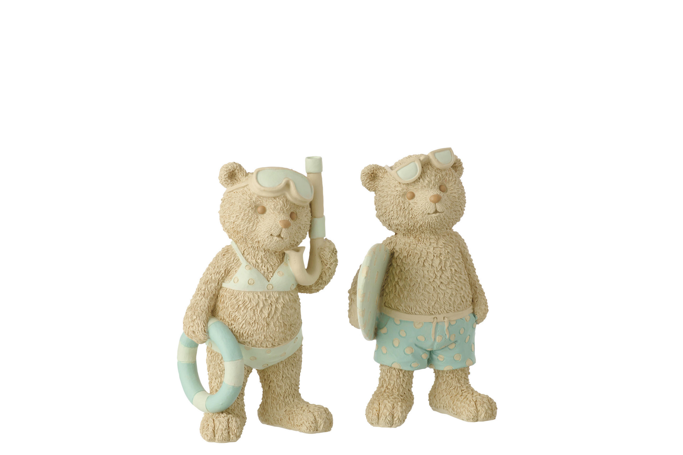 FIGUR BÄR STRANDMÄDCHEN/JUNGE (2ER SET) - Blau, Glas/Naturmaterialien (9.5/17.3/12.5cm) - J-Line