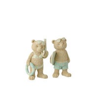 FIGUR BÄR STRANDMÄDCHEN/JUNGE (2ER SET) - Blau, Glas/Naturmaterialien (9.5/17.3/12.5cm) - J-Line