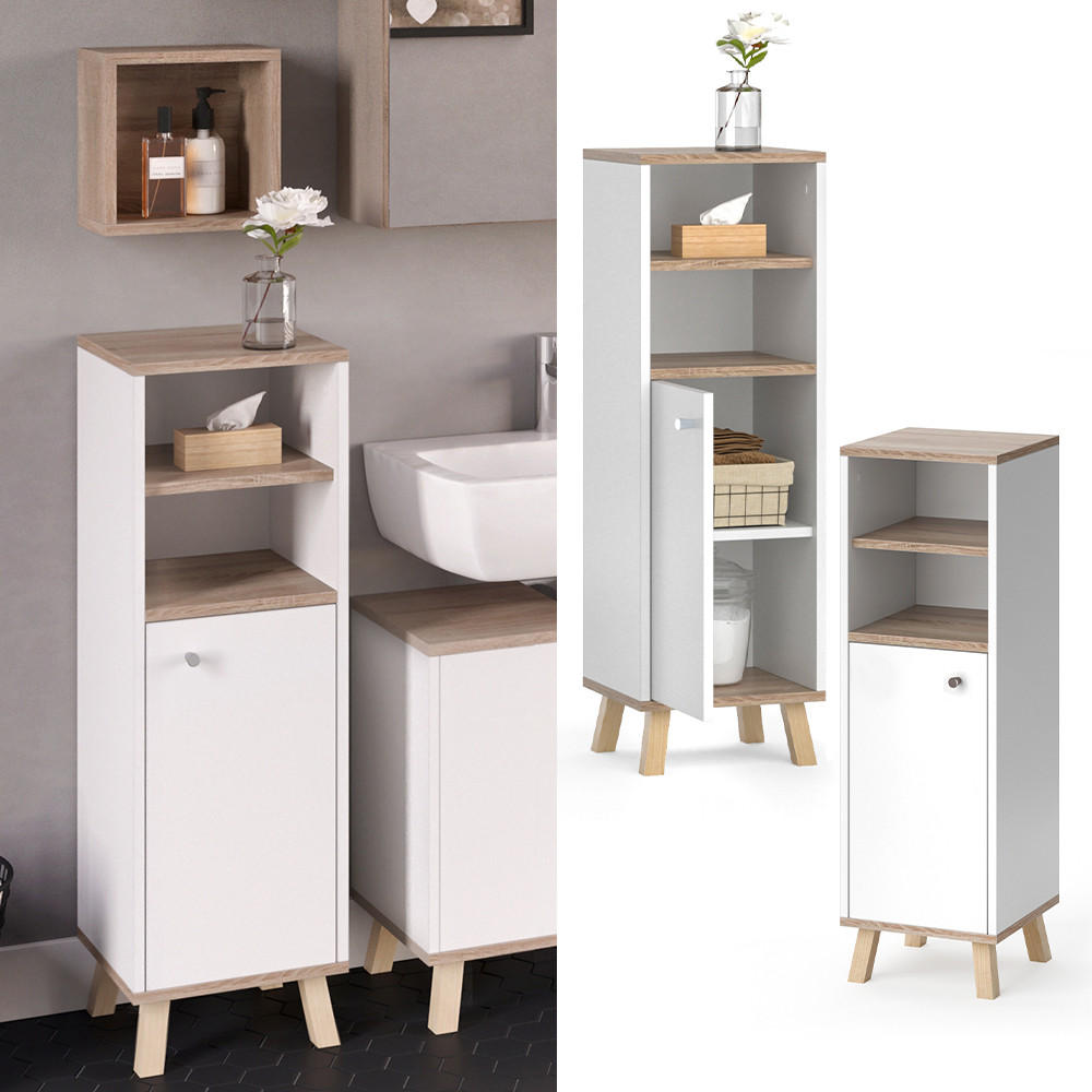 MIDISCHRANK Senyo Weiß 30 x 95 cm - Weiß/Sonoma Eiche, Holzwerkstoff (30/95/30cm) - Vicco
