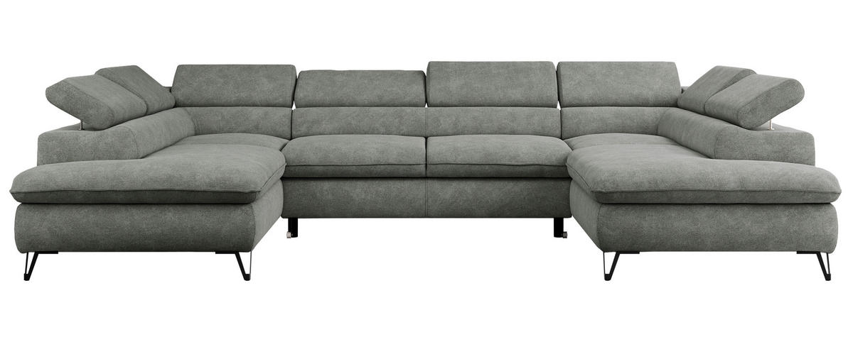 WOHNLANDSCHAFT PETER U Struktur Grau - Schwarz/Grau, Textil/Metall (346/76/208cm) - MKS
