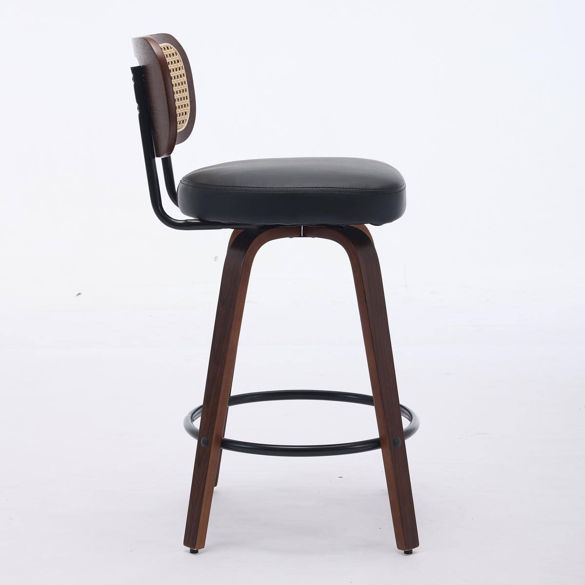 BARHOCKER 2er-Set drehbar mit Rattanlehne, Walnuss/Schwarz - Schwarz, Kunststoff (56/90/43cm)