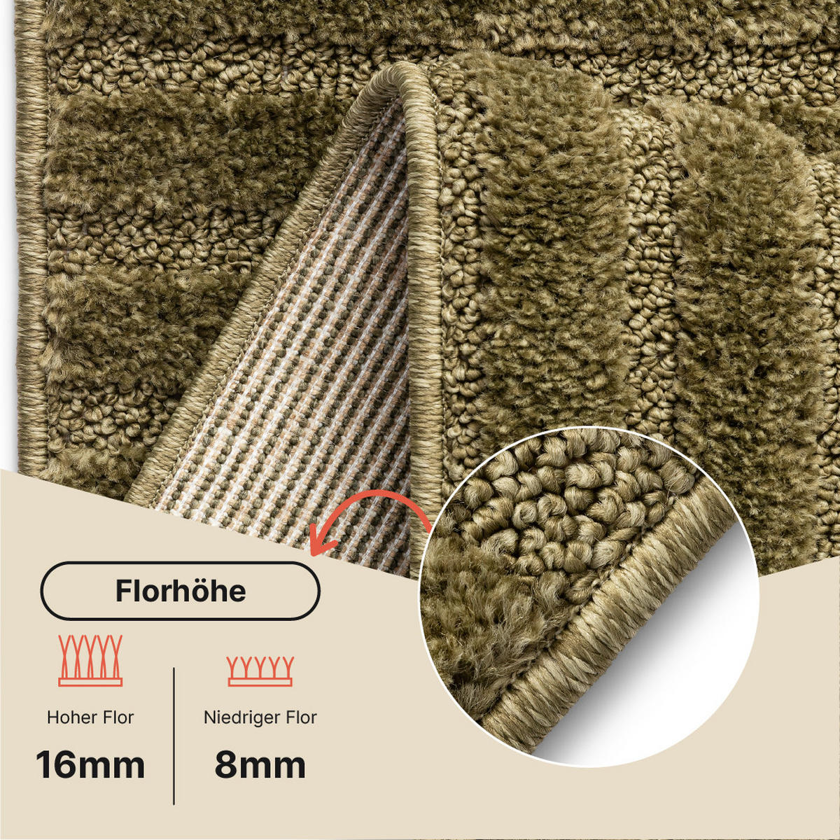 KURZFLORTEPPICH RELIEVO oliv geometrisch 3D-Struktur 140/200 cm - Olivgrün, Textil (140/200cm) - Tapiso