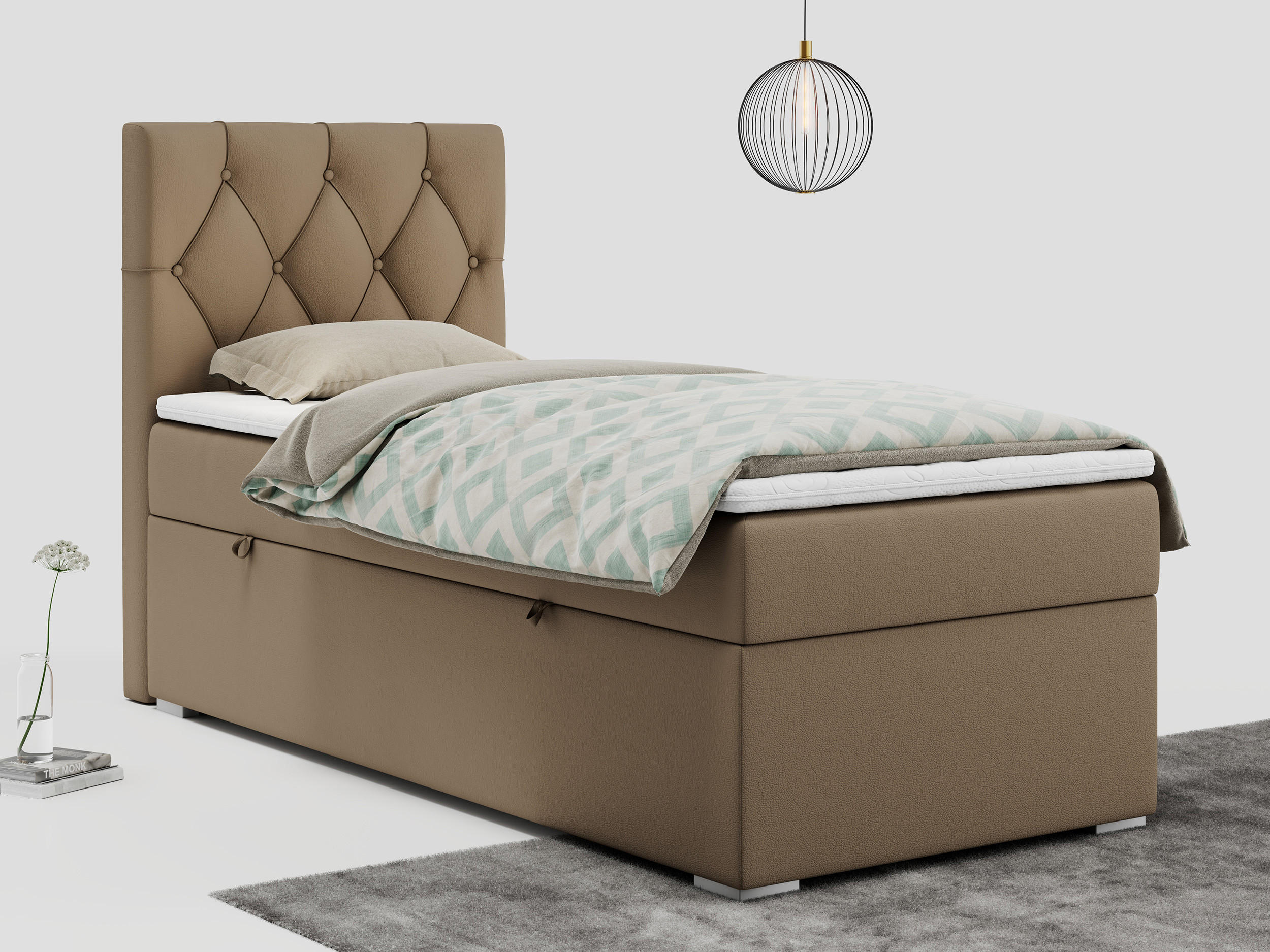 BOXBETT ALDA 90/200 Braun Kunstleder - H4 - Links Seite - Braun, Holz/Textil (90/200cm) - MKS
