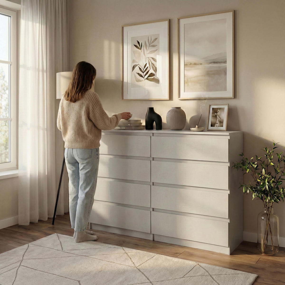 KOMMODE Lemon mit 8 Schubladen, 140 cm, Kaschmir - Kaschmir, Holzwerkstoff (140/101/39cm) - Beautysofa