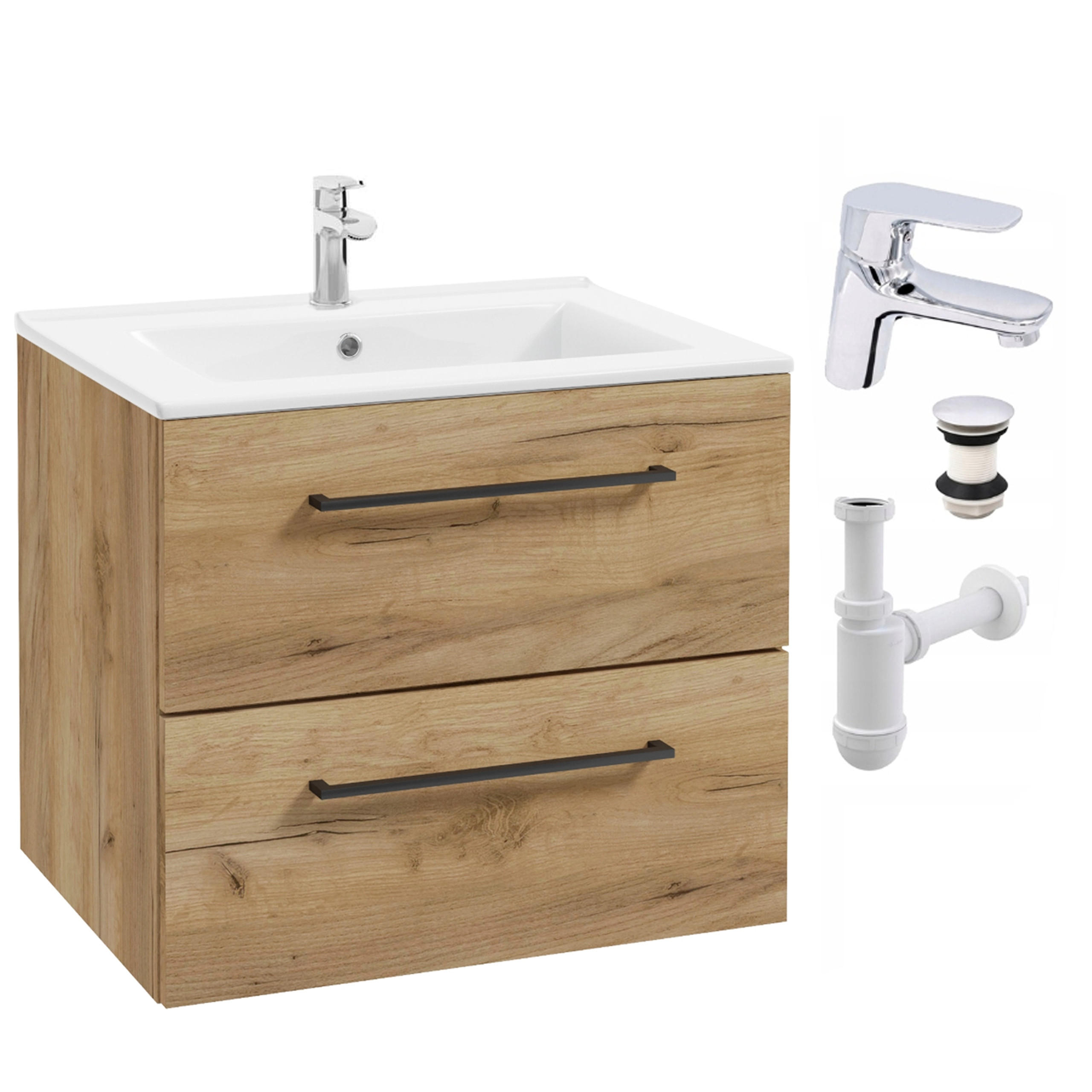 WASCHTISCHKOMBI 50cm mit Waschbecken + Armatur Eichenfarbe - Eichefarben, Holzwerkstoff (50/50/39cm) - Stamar