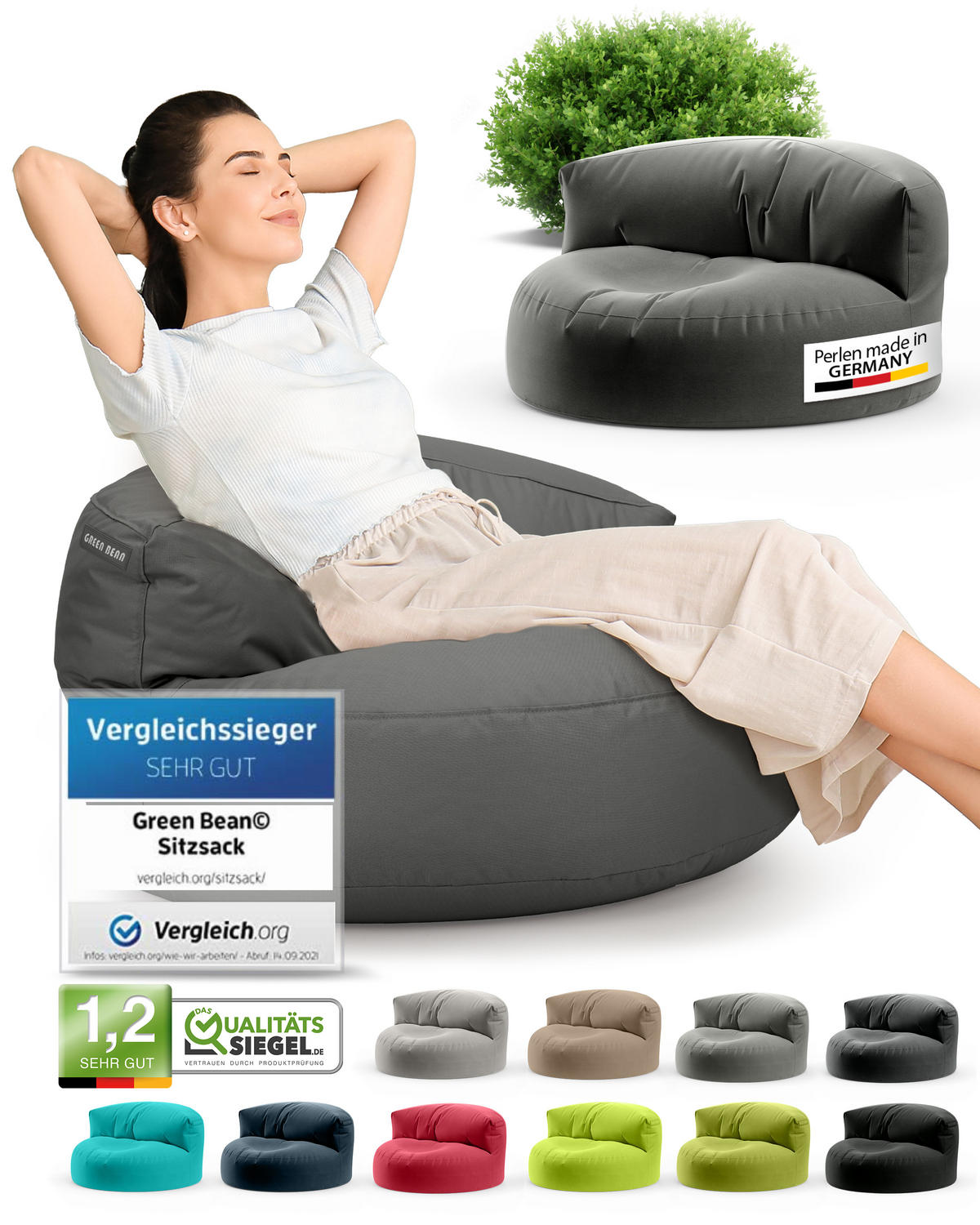 INDOOR OUTDOOR SITZSACK Lounge Sofa - Anthrazit, Textil (90/50/50cm) - Green Bean