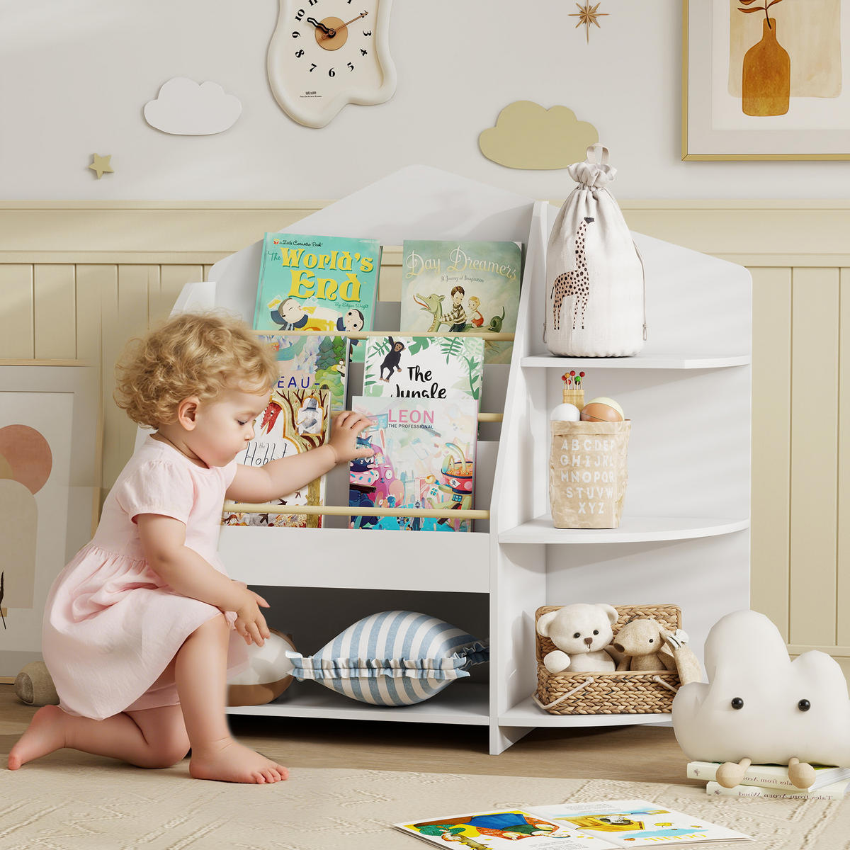 KINDERBÜCHERREGAL MDF Kiefernholz Weiß - Weiß, Holzwerkstoff (30/79.7/80cm) - AIYAPLAY