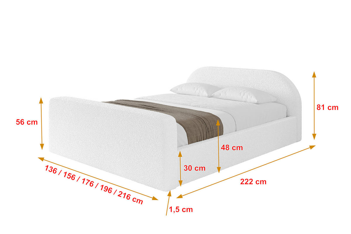 POLSTERBETT mit Bettkasten, Fußteil und Lattenrost, Boxbett ohne Matratze - TIVON-Z-V1 160x200 Weiß - Weiß, Holzwerkstoff/Textil (160/200cm) - ALTDECOR