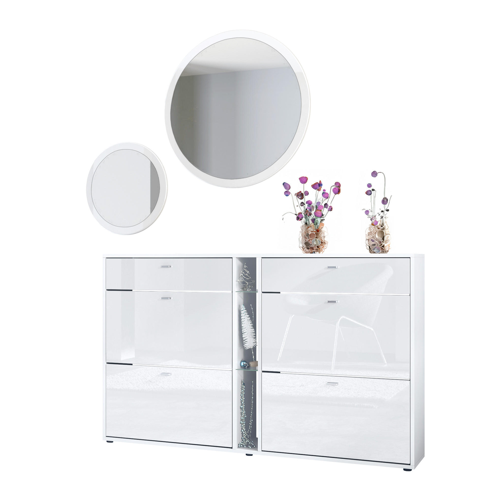 GARDEROBE Florence Weiß Hochglanz - Weiß Hochglanz, Holzwerkstoff (155.5/200/28cm) - Vladon