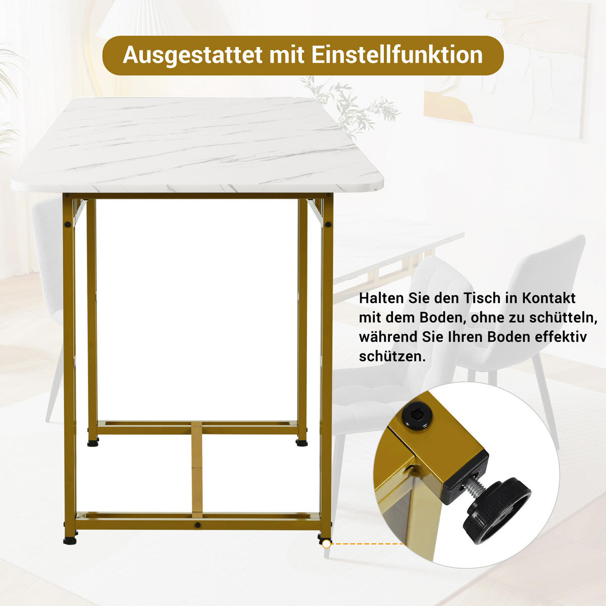 ESSTISCH Golden 120/70/74 cm - Goldfarben, Holzwerkstoff/Metall (120/70/74cm) - Urban Meuble