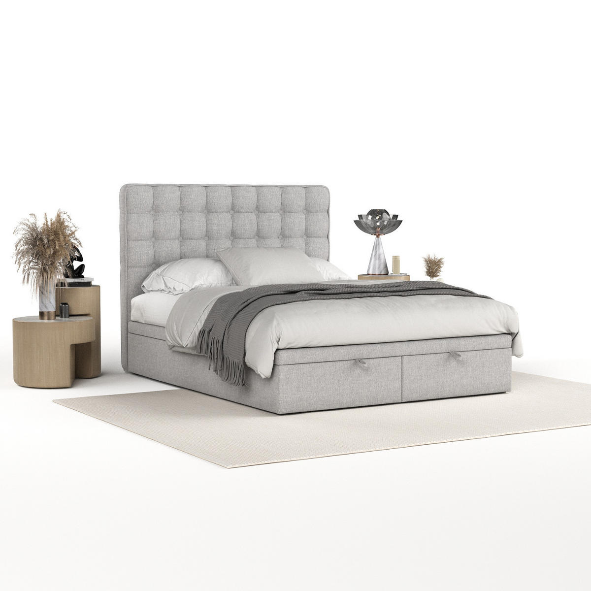 POLSTERBETT Celestia mit Stauraum 180/200 cm Grau im Megan Stoff - Schwarz/Grau, Holz/Holzwerkstoff (180/200cm) - AltaBeds