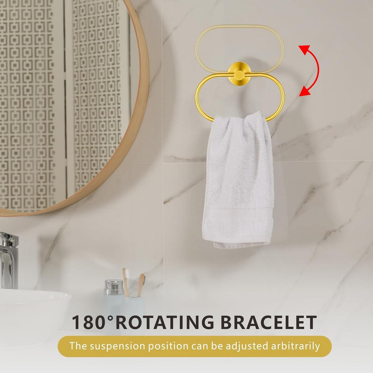 HANDTUCHSTANGE , Set mit 2 goldenen Handtuchringen - Gelb, Metall (5.5/1/20.2cm) - BELZ