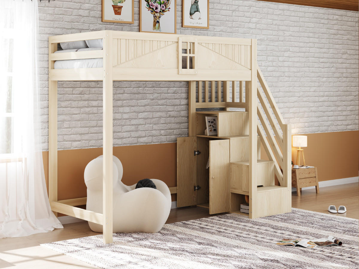HOCHBETT 90/200 mit Sicherheitstür Ablageleiter und Stauraum in Holzfarbe - Naturfarben, Holz (90/200cm) - EVRYAE