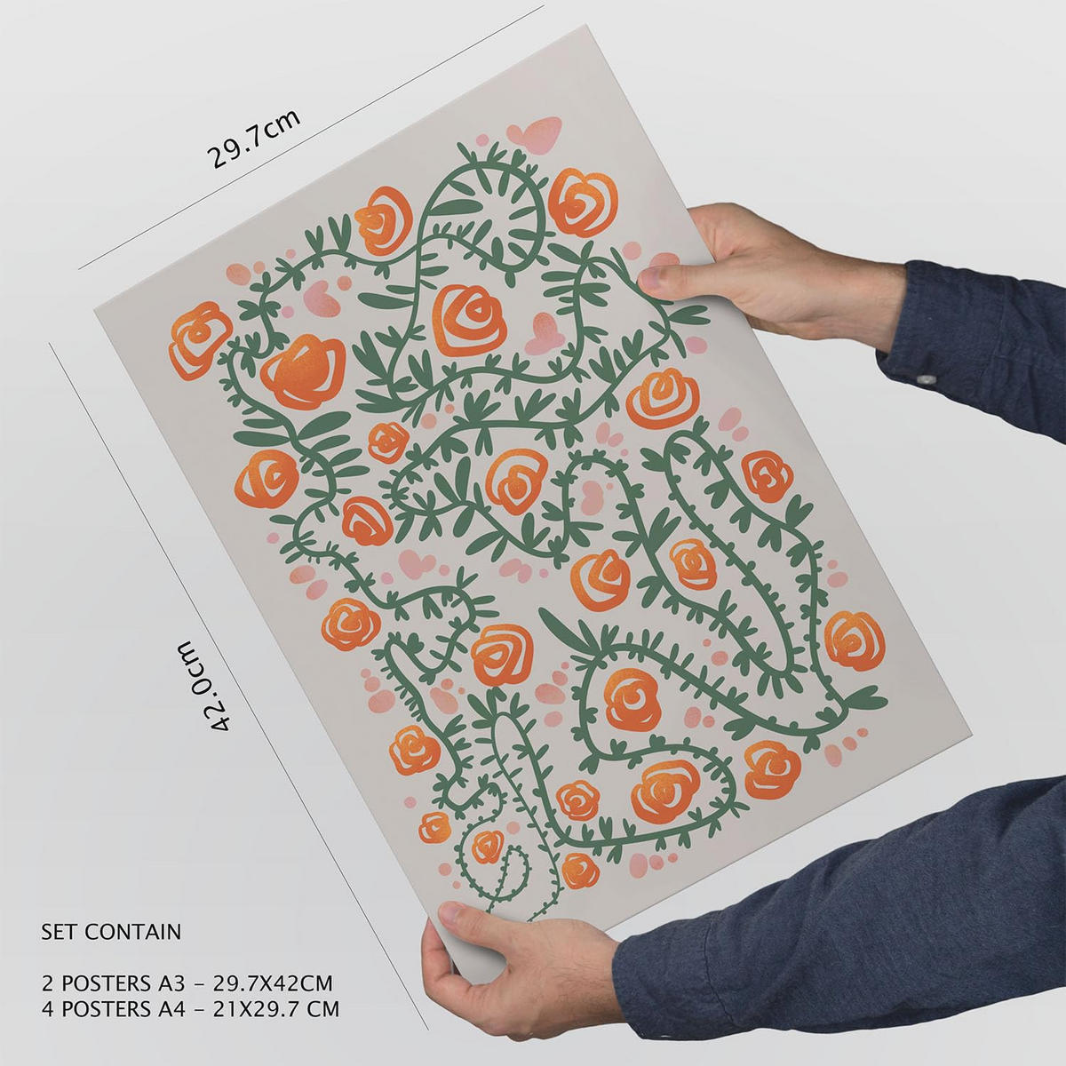 POSTER Set Mit 6 Fustige Blume In Blume Zusammenfassung Ästhetische Dekorative Gemälde Für Ihr Wohnzimmer, Schlafzimmer, Zuhause A3 & A4 Rahmenlos - Klar, Papier (29/3cm) - Nacnic