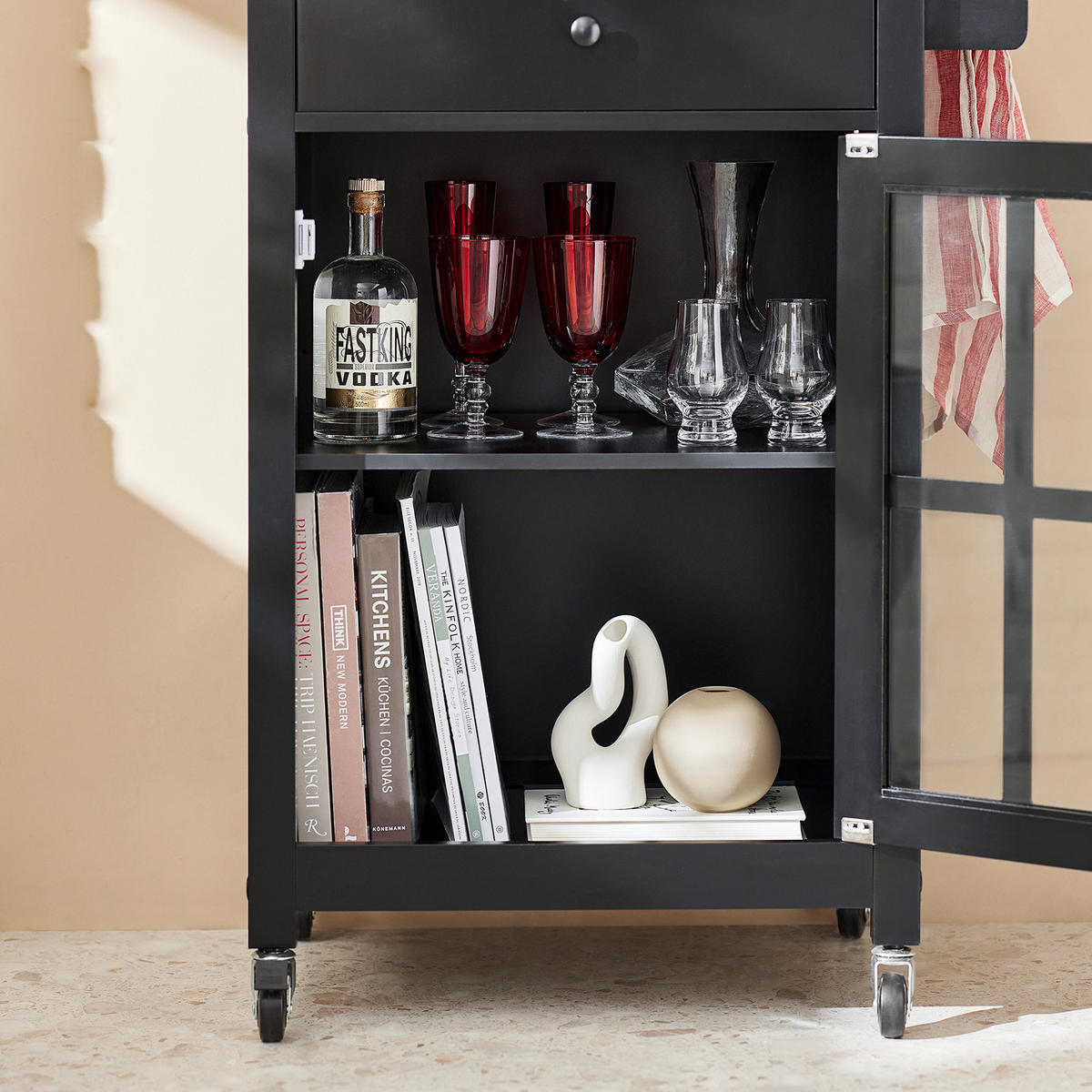 KÜCHENWAGEN Schwarz - Schwarz, Holzwerkstoff (63/88/46cm) - SoBuy