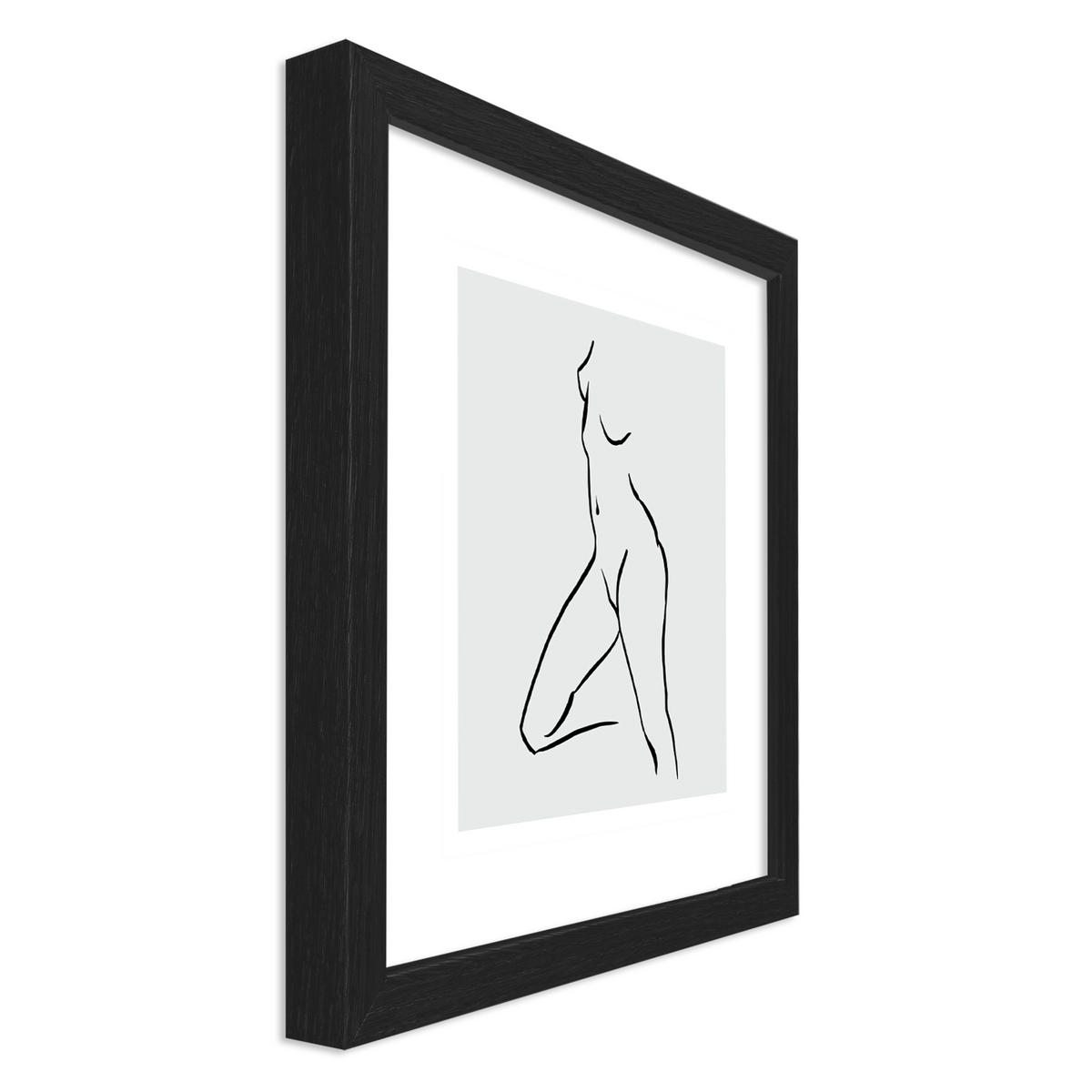 BILDER-SET mit Rahmen 4 x 30x30 cm Line Art Frauen schwarz weiß - Weiß, Holz (30/30cm) - artissimo