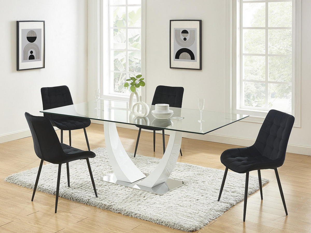 POLSTERSTUHL 2er-Set - Samt & schwarzes Metall - Schwarz - OLLUA - Schwarz, Textil (49.5/87/60cm) - Vente-Unique