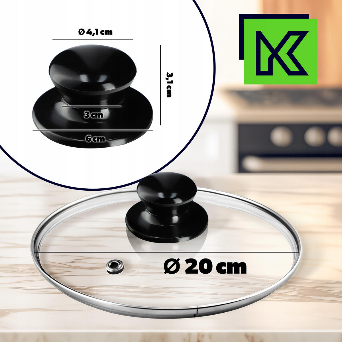 DECKEL mit schwarzem Griff, 20 cm, 1 Stück - Transparent, Glas/Kunststoff (20cm) - KADAX