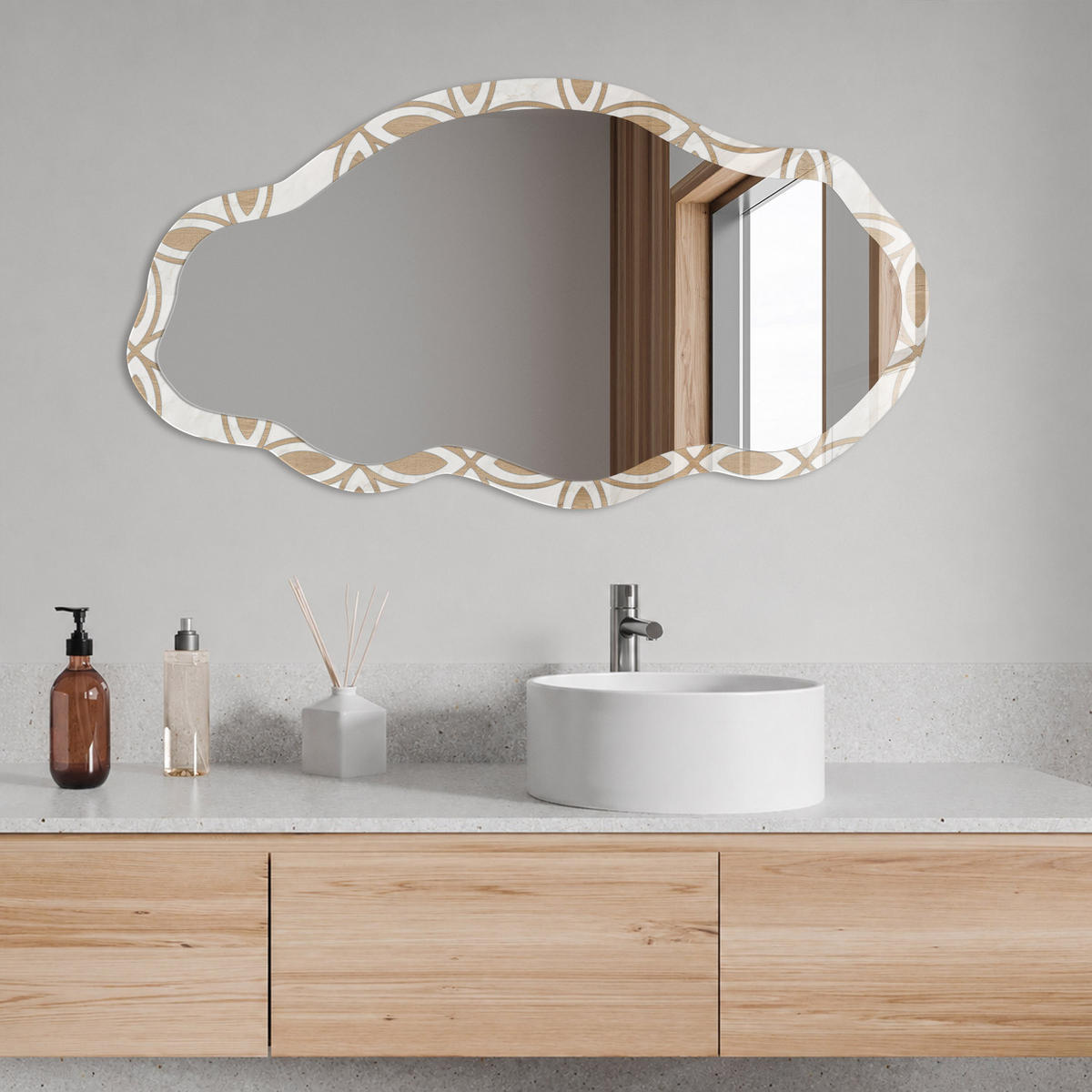 SPIEGEL 90x45 cm asymmetrisch mit Druck - Geometrisches Muster - Transparent, Glas (45/90/0.4cm) - TULUP