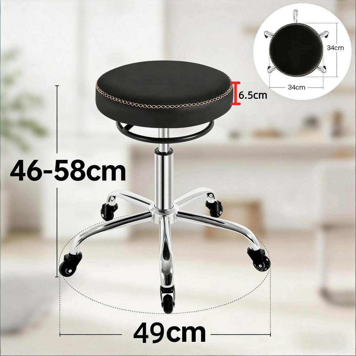 BÜROSTUHL Schwarz 49/49/58 cm - Schwarz, Metall (49/58/49cm) - PANGIVO