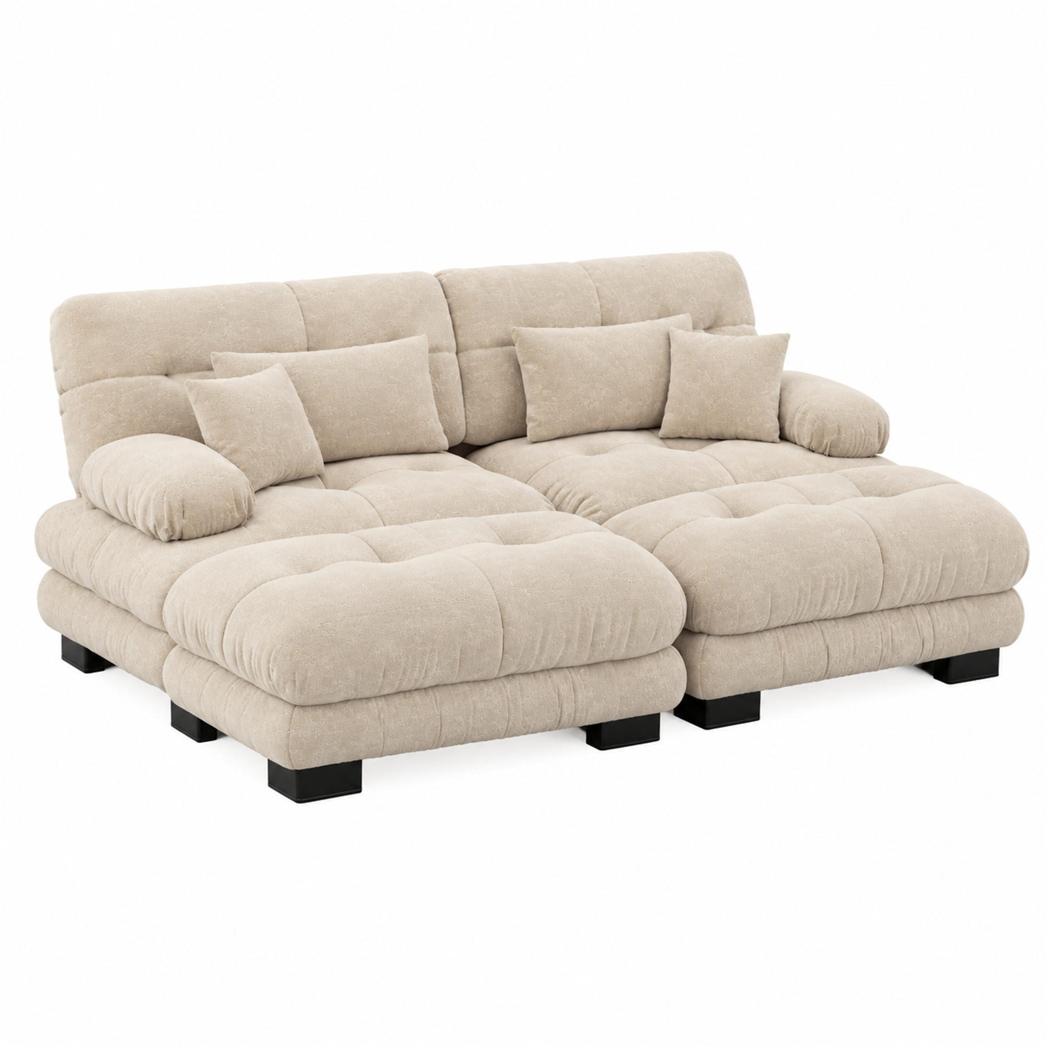 SOFA modular mit Ottomans Chenille Light Coffee - Beige, Kunststoff (145/81/220cm) - Meubliv