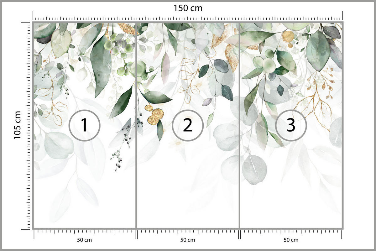 FOTOTAPETE Aquarell Blätter Pflanzen Natur 150x105 - Gelb/Beige, Papier (150/105cm) - Muralo