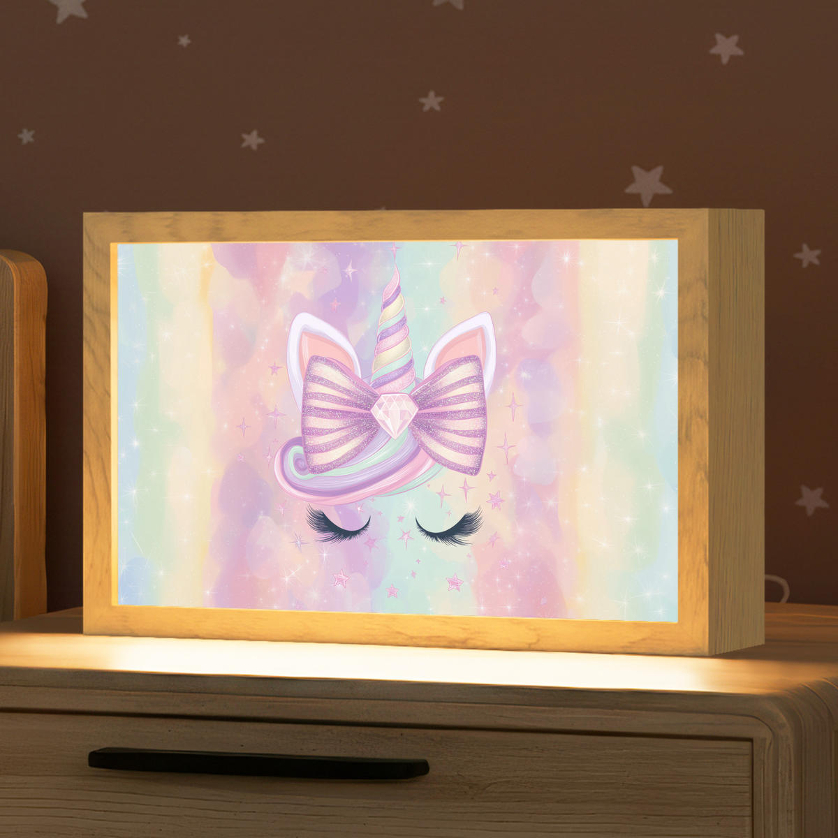 NACHTTISCHLAMPE Einhorn - Glitzer - Regenbogen - Pastell 30x20 cm - Hellrosa, Holzwerkstoff (8/30/20cm)