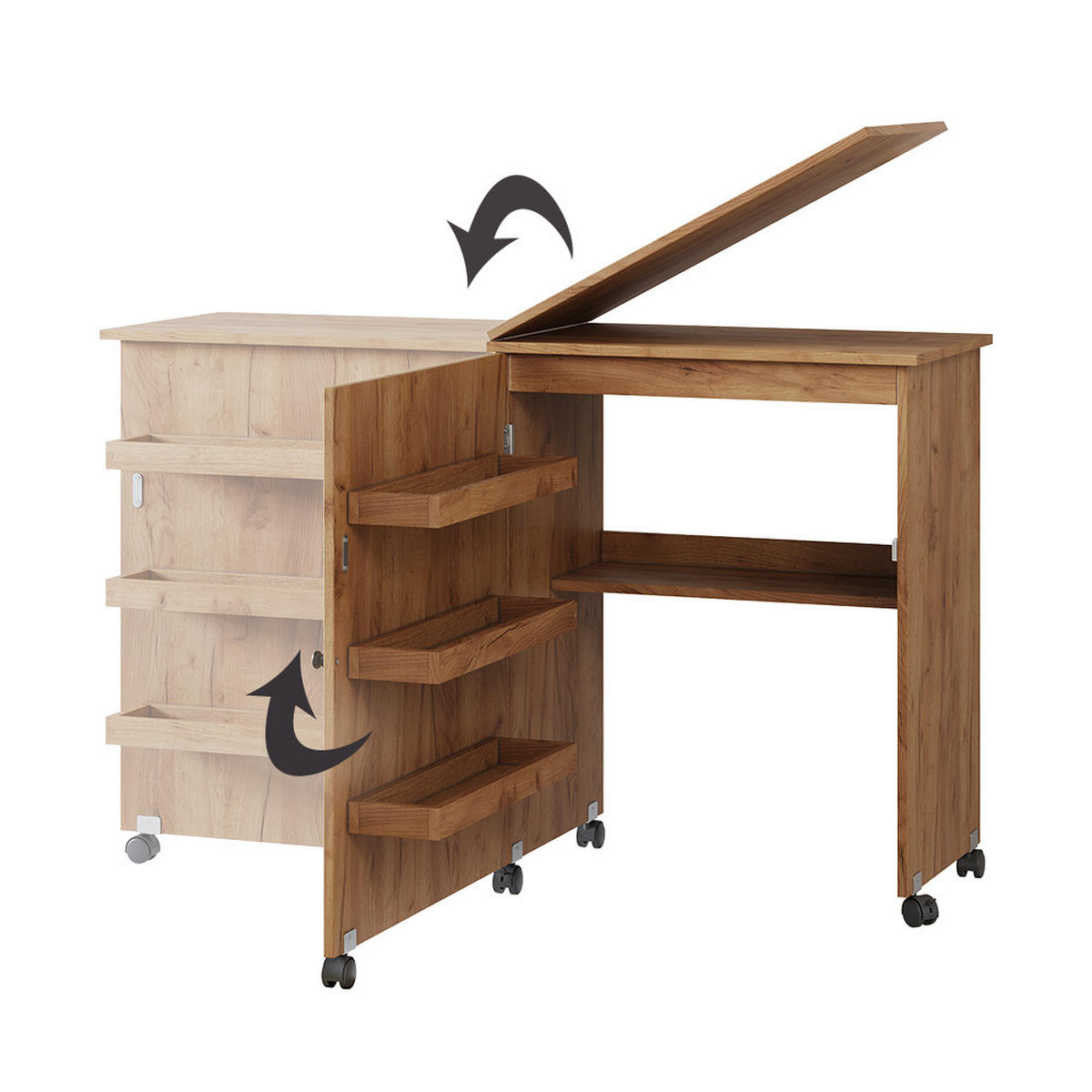 NÄHTISCH Carmen Eiche 118 x 77.5 cm mit 3 Regalfächer - Eichefarben, Holzwerkstoff (40/118/77.5cm) - Vicco