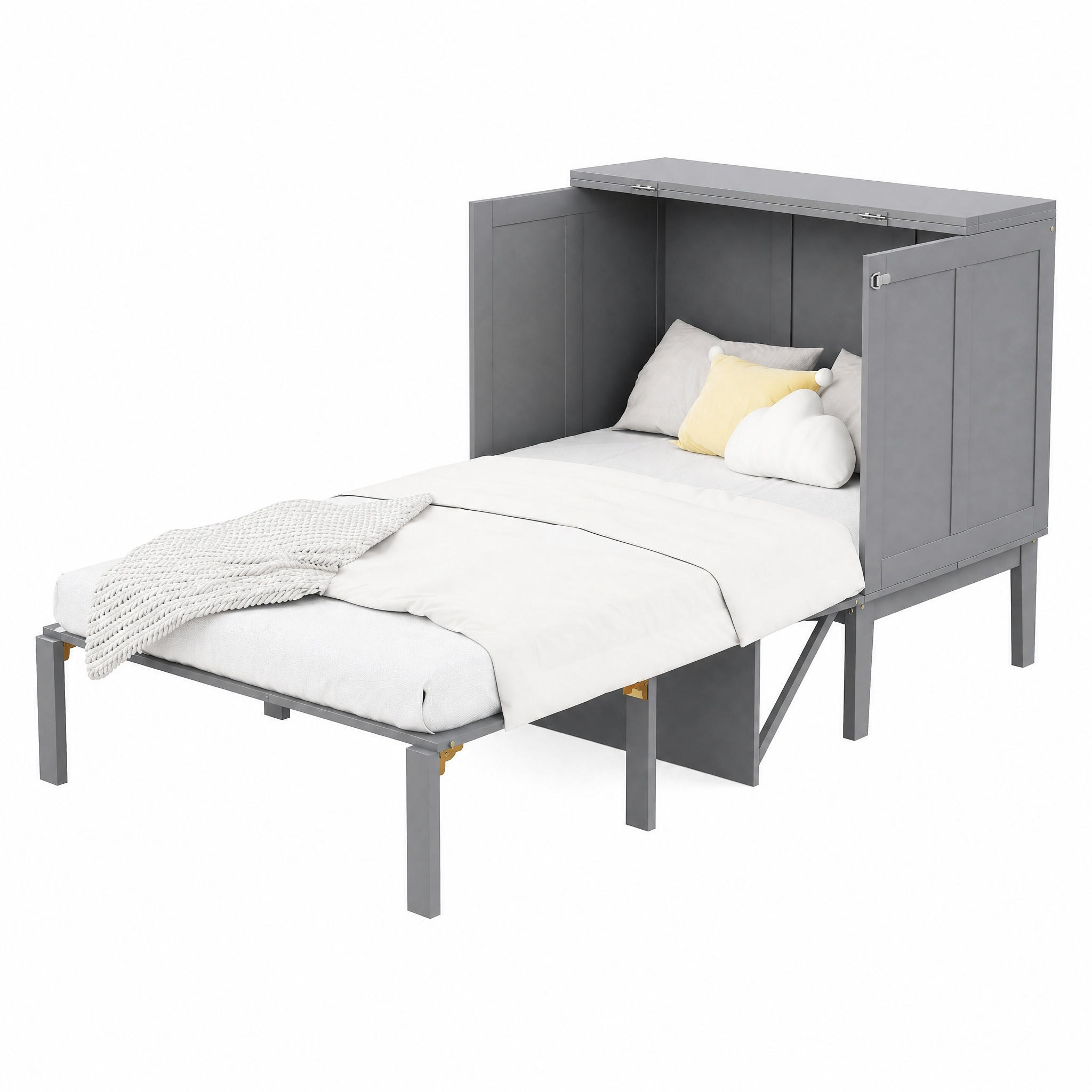 SCHRANKBETT vertikal klappbar 90x200 cm Grau - Grau, Holzwerkstoff (90/200cm) - Beauniv