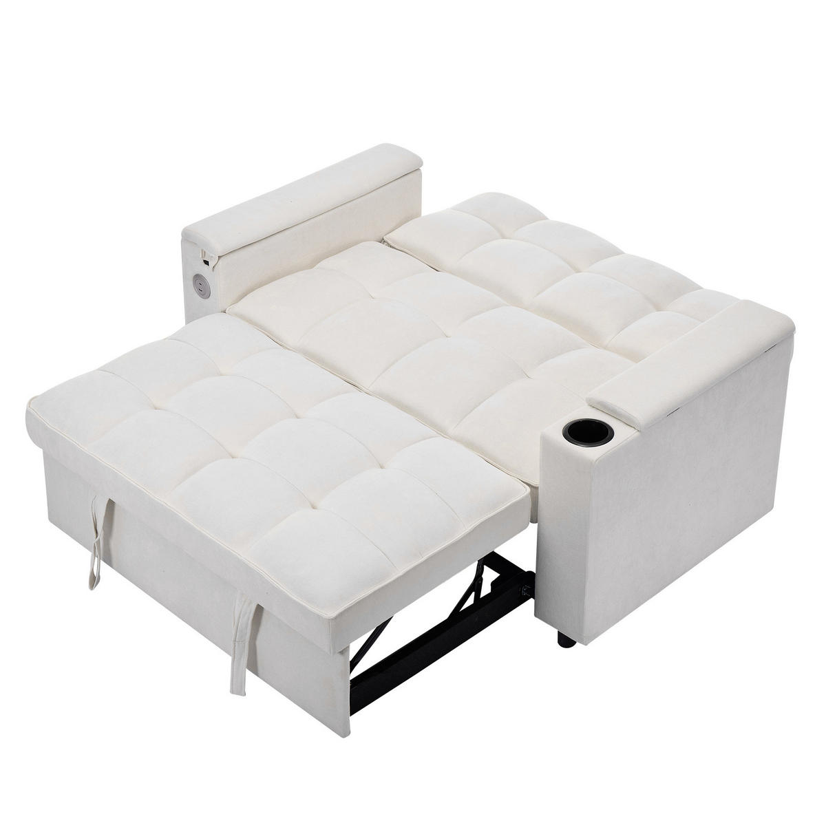 SCHLAFSOFA aus Stoff 140,5x74x82 cm Beige mit USB-, Typ-C-Anschluss, verstellbarer Rückenlehne und verstecktem Tisch - Beige, Textil (140.5/82/74cm) - Modfu