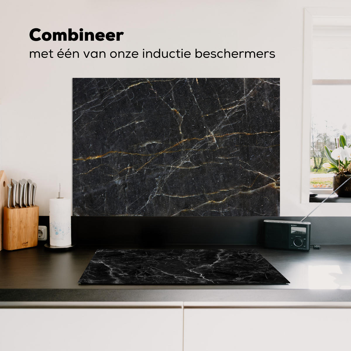SPRITZSCHUTZ KÜCHE Marmor - Schwarz - Gold - Grau - Marmorstruktur 80x55 cm - Goldfarben, Metall (80/0.3/55cm) - MuchoWow