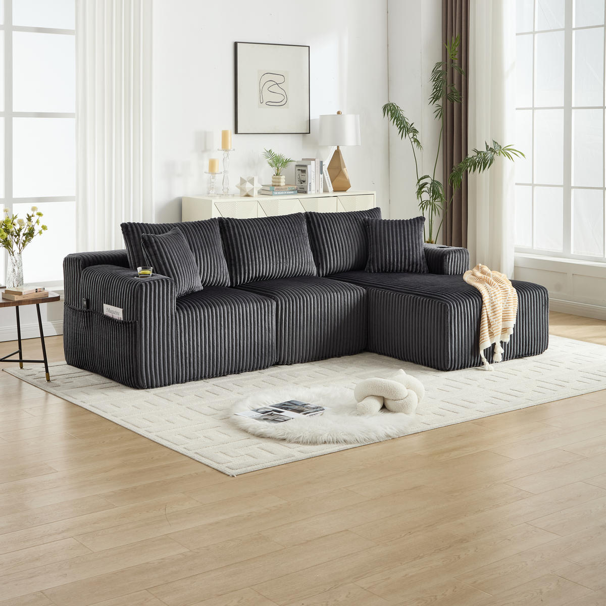 ECKSCHLAFSOFA Modulares Sofa mit Schlaffunktion,Chaiselongue + Zweisitzer,Grau - Grau, Textil (257/160cm) - LVHOM