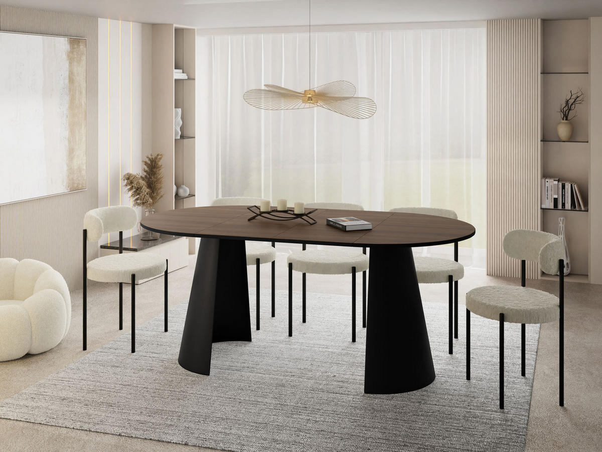 ESSTISCH Lamio runder ausziehbarer, Walnuss Braun 100-180/100/76 cm - Walnussfarben/Schwarz, Holzwerkstoff/Metall (100/100/76cm) - WFL GROUP