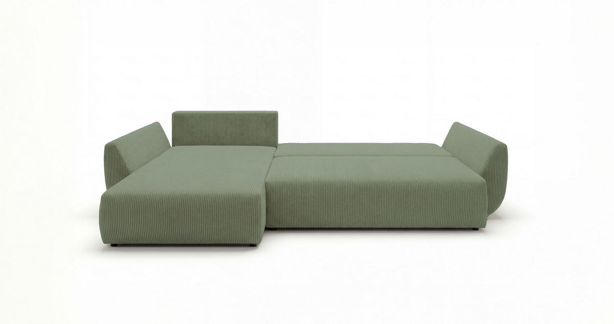 ROHOVÁ pohovka SYDNEY levá světle zelená manšestr Poso 47 - funkce spaní, úložný prostor - světle zelená, textil (280/174cm) - Cornero