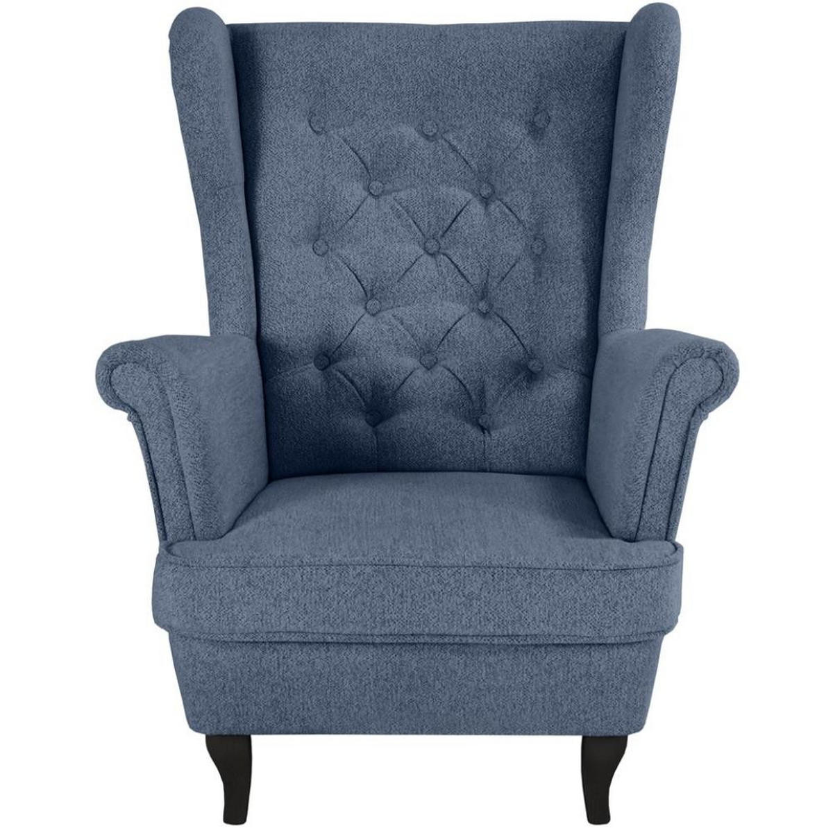CHESTERFIELD-SESSEL Falco dunkelblau mit Wenge Holzbeinen - Blaugrau, Holz/Textil (82/102/92cm) - Beautysofa