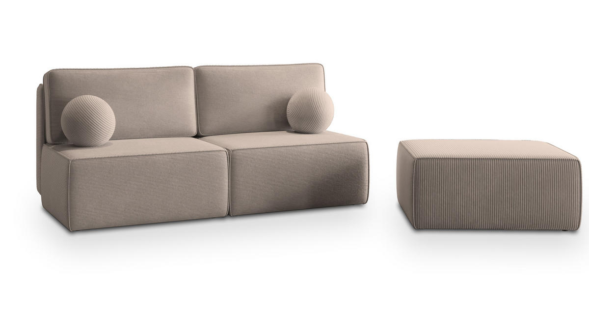 ECKSOFA VARNA P Beige Kordstoff mit Schlaffunktion - Beige, Holz (196/158cm) - MASSENO