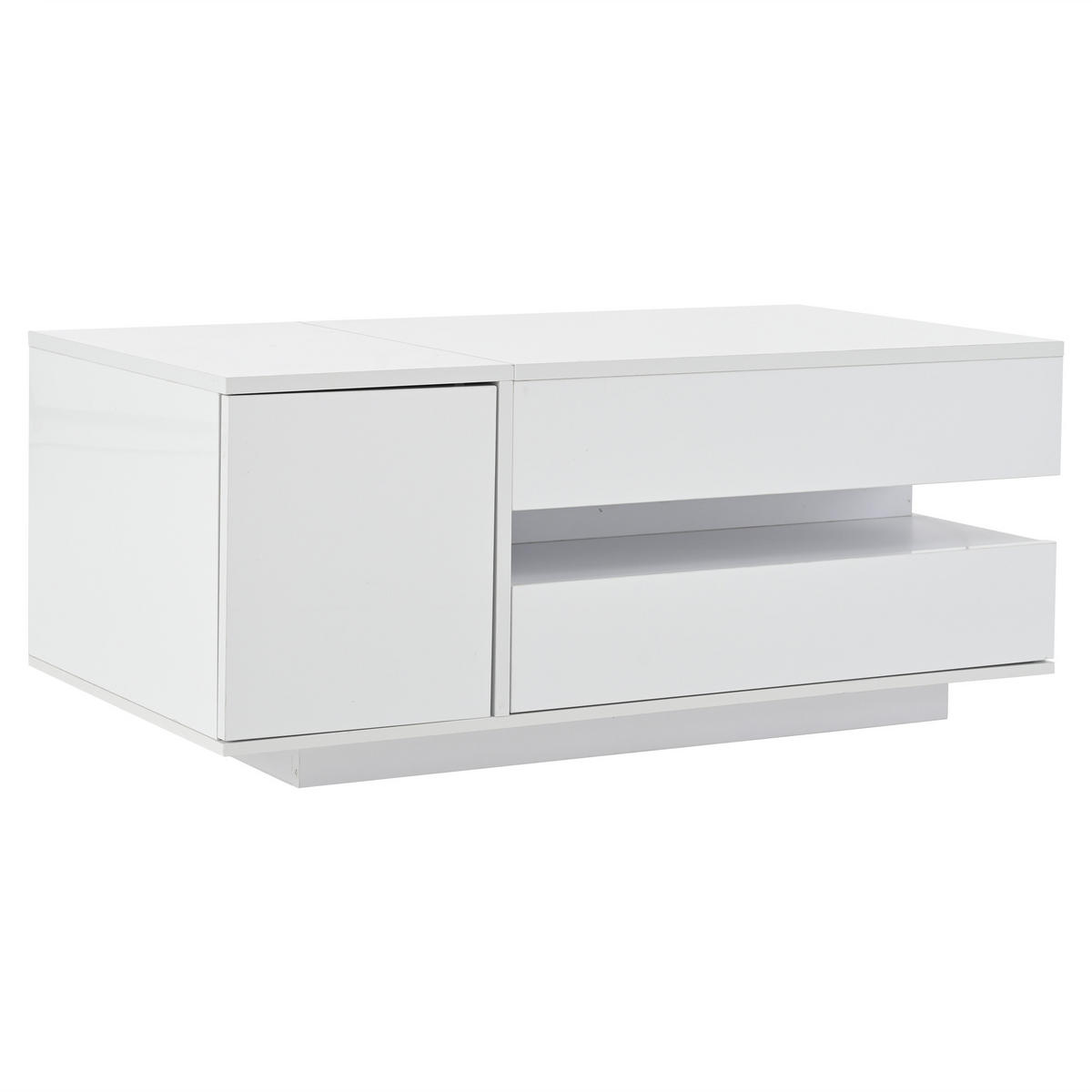 COUCHTISCH Weiß 95/50/34,5 cm mit Hubfunktion, LED und Stauraum - Weiß, Holzwerkstoff (50/95/34.5cm) - PANGIVO