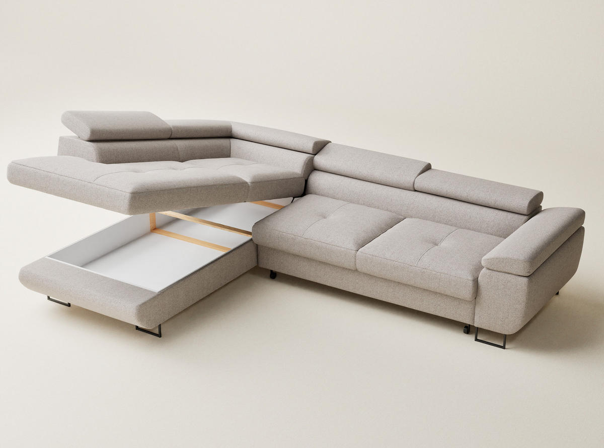 ECKSOFA MIT SCHLAFFUNKTION Concord Beige Webstoff - Schwarz/Grau, Holz/Holzwerkstoff (277/203cm) - Maison de Reve