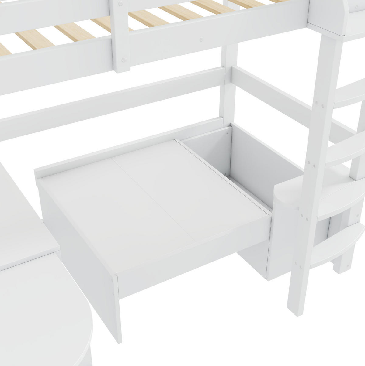 HOCHBETT 90/200 cm aus Massivholz mit Sofa und ausziehbarem Schreibtisch - Weiß, Holzwerkstoff (90/200cm) - Flora Grace