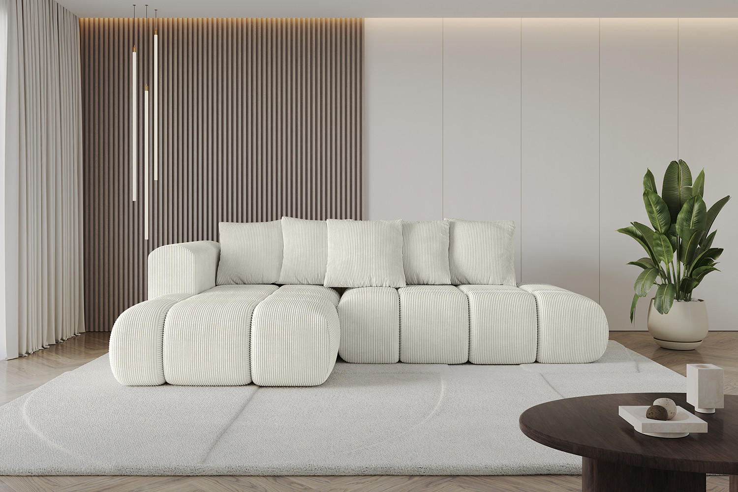 ECKSOFA Ottomane Links CLOUD-L-v1 280x185x90 Hellgrau Cord - Hellgrau, Holzwerkstoff/Kunststoff (180/289cm) - ALTDECOR