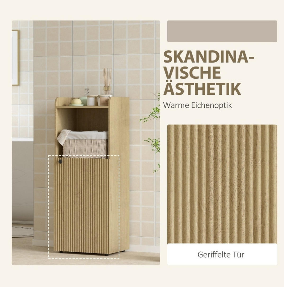 BADEZIMMERSCHRÄNKE 40x31x104 cm Eiche mit geflügelter Tür & verstellbarem Regal - Eichefarben, Holzwerkstoff (40/104/31cm) - Modfu