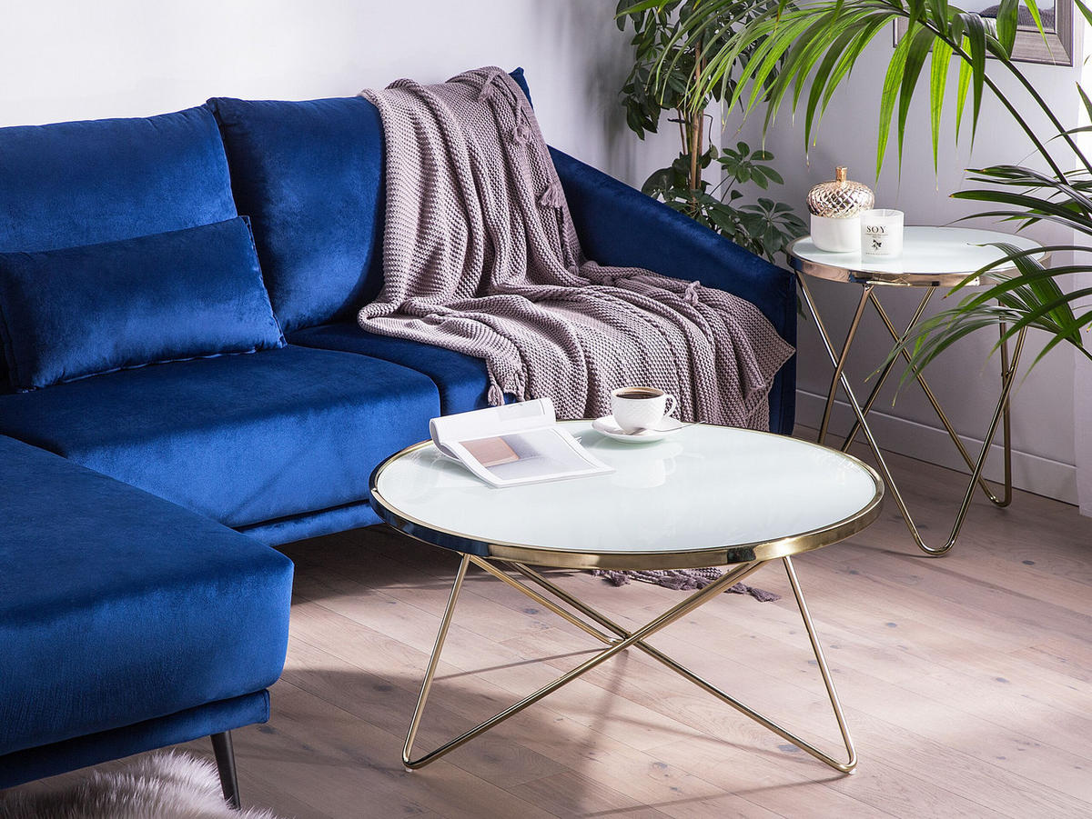 COUCHTISCH weiß/gold 80 cm MERIDIAN Meridian - Goldfarben/Weiß, Glas (80/80/40cm) - Beliani
