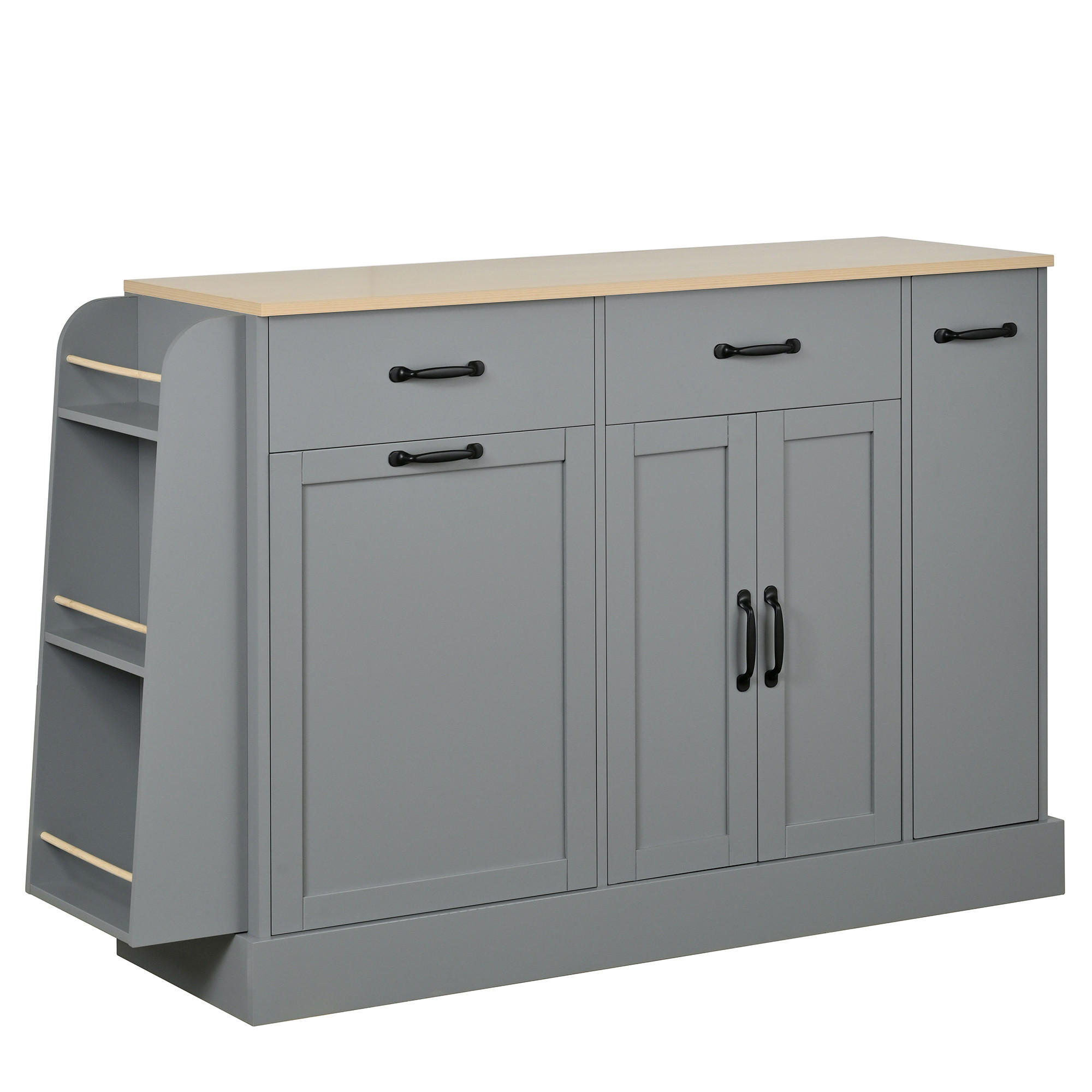 KÜCHENINSEL 133,5×40×86 cm aus MDF mit hellholzfarbener Platte & integriertem Mülleimerfach, grau - Grau, Holzwerkstoff (40/86/133.5cm) - Luhomfu