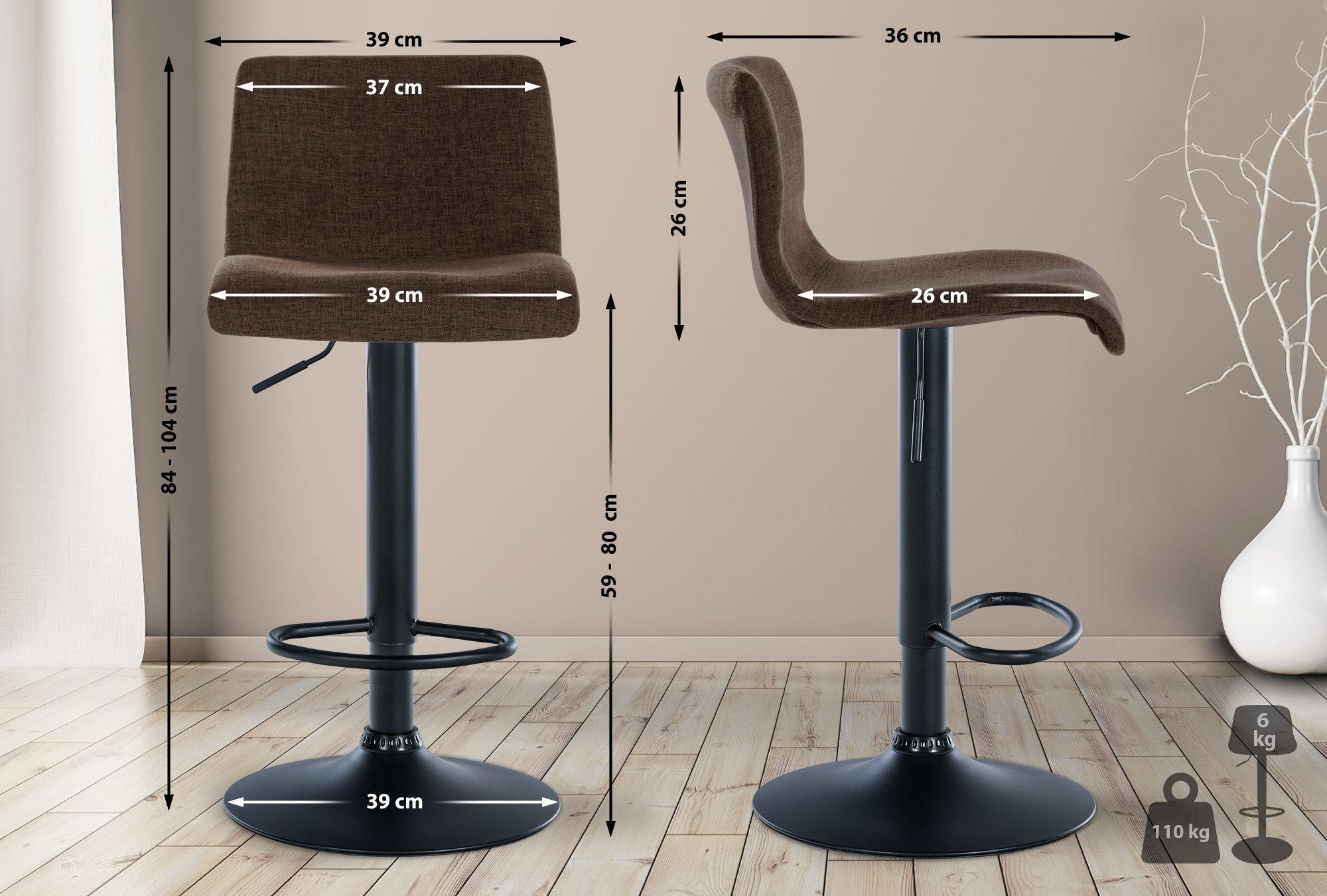 Thumbnail - CLP Barhocker, Braun, Textil, 39x84x36 cm, Esszimmer, Barmöbel, Barhocker