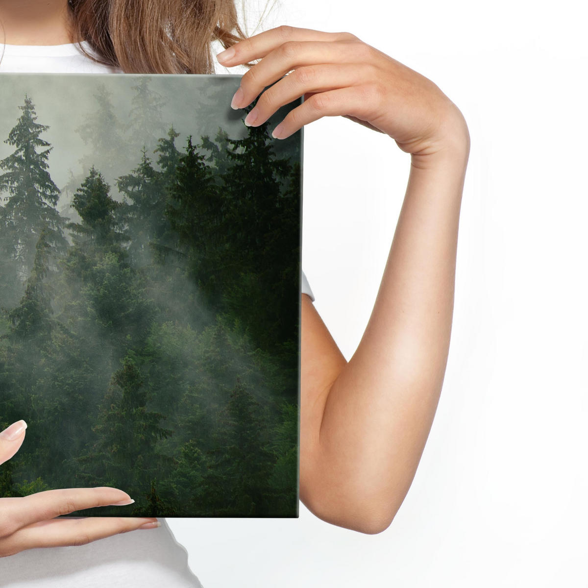 PANORAMABILD Wald im Nebel Bäume Natur 3D 145x45 cm - Grün, Textil (145/45cm) - Muralo